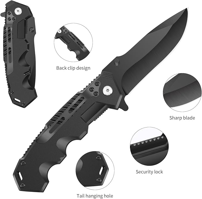Tactical Folding Knife, 6-Pack, 4.3 Inch, EDC Outdoor Camping, Security Lock, Pocket Clip (6)