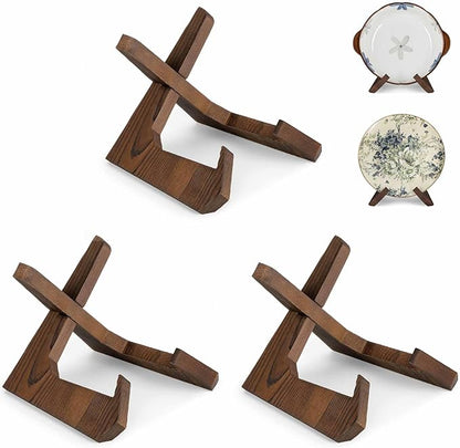 ANBOXIT Bowl Stands for Display, 6.5 Inch Plate Holder, Wooden Easel Frame