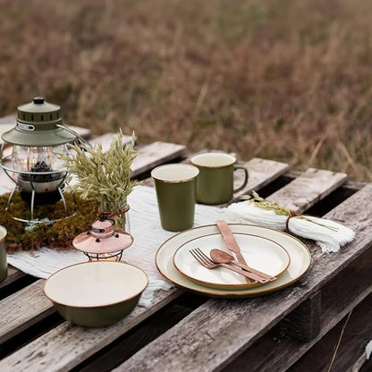 Barebones 2-Tone Salad Plate - Set of 2, 8-Inch Salad Plate - Enamelware Plates - Durable Kitchen or Camping Plates (Olive Drab)
