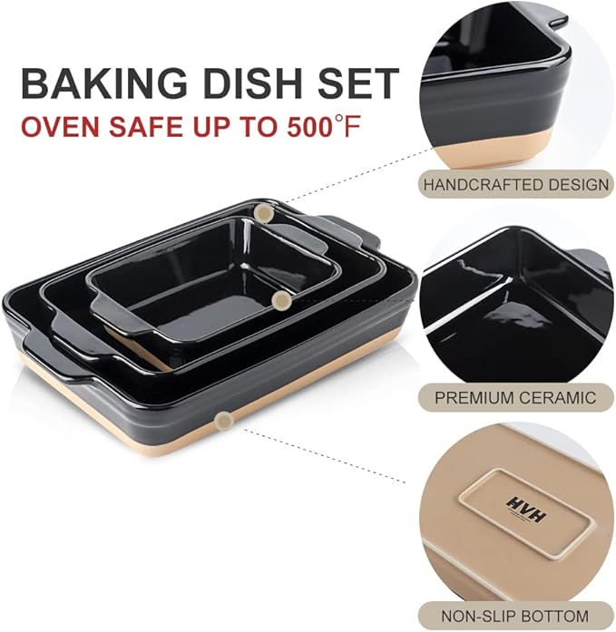 HVH Baking Dish Set, 9x13 Baking Dish, Ceramic Lasagne Pan Deep, Large