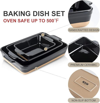 HVH Baking Dish Set, 9x13 Baking Dish, Ceramic Lasagne Pan Deep, Large