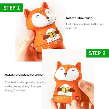 Cute Orange Fox Mechanical Kitchen Timer, 60-Minute Manual Wind Up Countdown