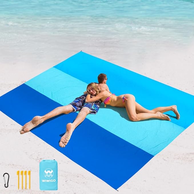 Beach Blanket Waterproof Sandproof Beach Mat 79" X 83"/10'x9'for 2-8 Adults Quick Drying Outdoor Picnic Mat Beach Accessories for Travel, Camping, Hiking