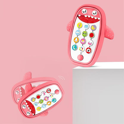 Baby Shark Cell Phone Toy Removable Teether Case, Light, Music & Adjustable Volume Kids Play & Learn Fake Phone Infant Toddler, Preschool Holiday Birthday Presnet for Girl Boy 12 Months (Red)