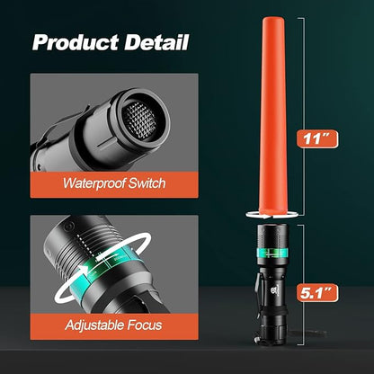 RoadHero 2 Pack Traffic Wand, 16 Inch Flashlight Led Traffic Control Baton, Small Orange Safety Wands, Air Marshaling Wand with 5 Flashing Modes, Night Signal Light for Airport, Parking Directing