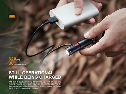 EdisonBright Fenix E05R 400 Lumen USB Rechargeable EDC Keychain Flashlight Charging Cable Carrying case (Desert Brown)
