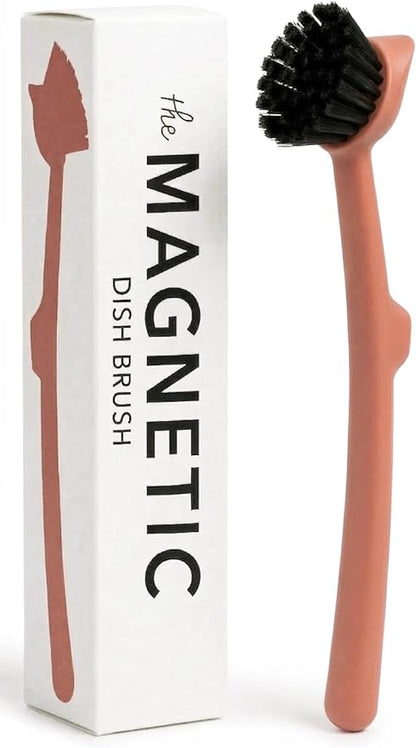 Earth & Mango Magnetic Dish Brush & Scraper, Snaps to Sink, Non-Scratch