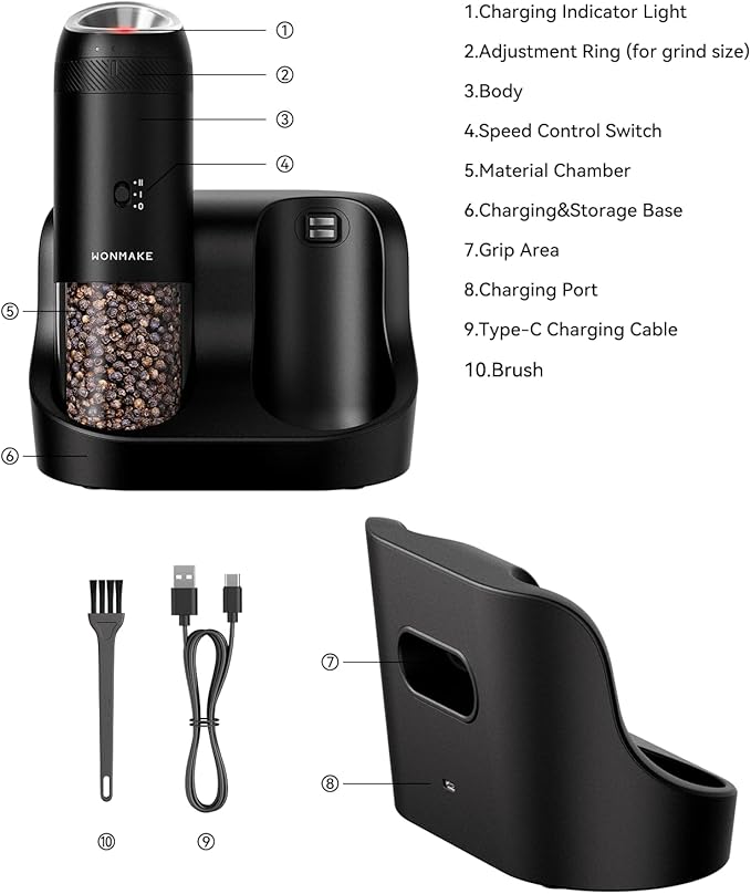 WONMAKE Gravity Electric Salt and Pepper Grinder Set