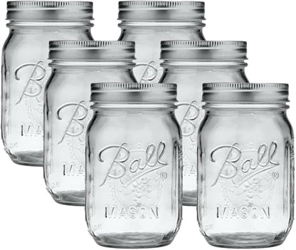 Ball Regular Mouth Glass Mason Jars with Lids and Bands, Used for Canning (Pint, 16 Ounce (Pack of 6))