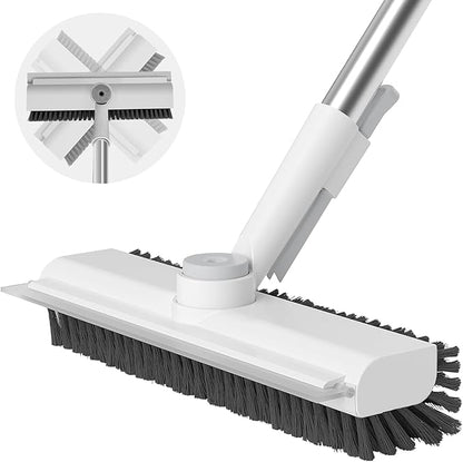 Floor Scrub Brush with Long Handle, 3 in 1 Scrape and Heavy-Duty Stiff Bristle