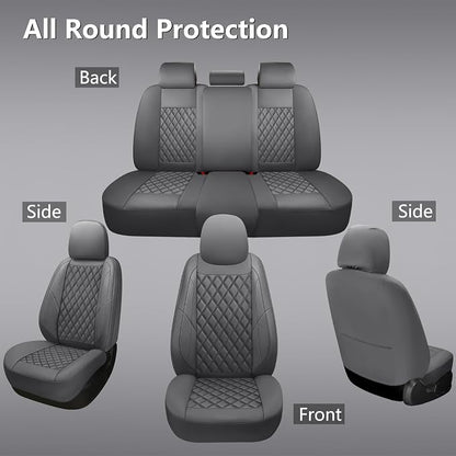 Premium Leather Car Seat Covers Full Set,Universal Fit for Cars,Trucks&SUVs,Waterproof Car Seat Cushion,Full Coverage Car Seat Protector with 5 Seats,Grey