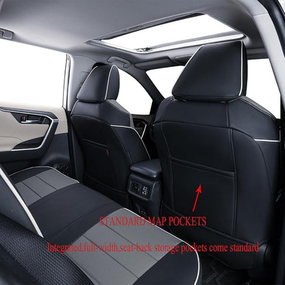 EKR Rav4 Seat Covers Custom Fit for Toyota Rav4 2016 2017 2018(Hybrid) LE,SE,XLE,Limited, Leather Car Seat Cover Full Set for SUV,Faux Leather(Black/Gray)