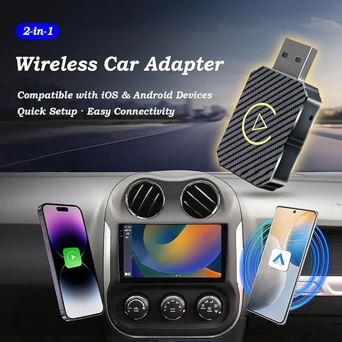 CarPlay Adapter, for Ford Bronco 2021-2024 Convert Wired to Wireless CarPlay, Plug and Play 2-in-1 CarPlay Fast & Stable Wireless Adapter,A-Silver