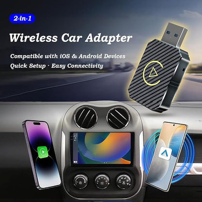 CarPlay Adapter, for Ford Bronco 2021-2024 Convert Wired to Wireless CarPlay, Plug and Play 2-in-1 CarPlay Fast & Stable Wireless Adapter,A-Silver