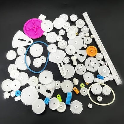 Electric DC Motor Kit, 6 Set 131 PCS Small Motors Kit, with 85 Plastic Gears Kit, Shaft Propeller, Plastic Wheels, 2 x AA Battery Holder, STEM Engineering Set for DIY Science Projects
