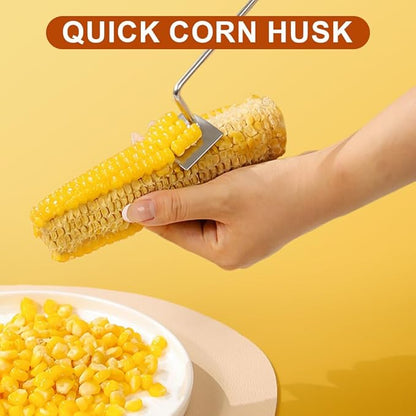 2025 New Long Handle Stainless Steel Corn Stripping Tool, Easy Clean Corn Cob Peeler Corn Peeler Tool, Corn Peeler Stainless Steel Splitter Tool Suitable for Home Kitchen (A-2Pcs)