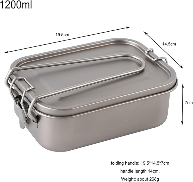 1200ml Titanium Lunch Box Leak-Proof Lid & Folding Handle Camping Cookware Lightweight Outdoor Cooking Pan for Backpacking Hiking Picnic & Travel RT039T