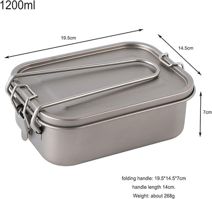 1200ml Titanium Lunch Box Leak-Proof Lid & Folding Handle Camping Cookware Lightweight Outdoor Cooking Pan for Backpacking Hiking Picnic & Travel RT039T