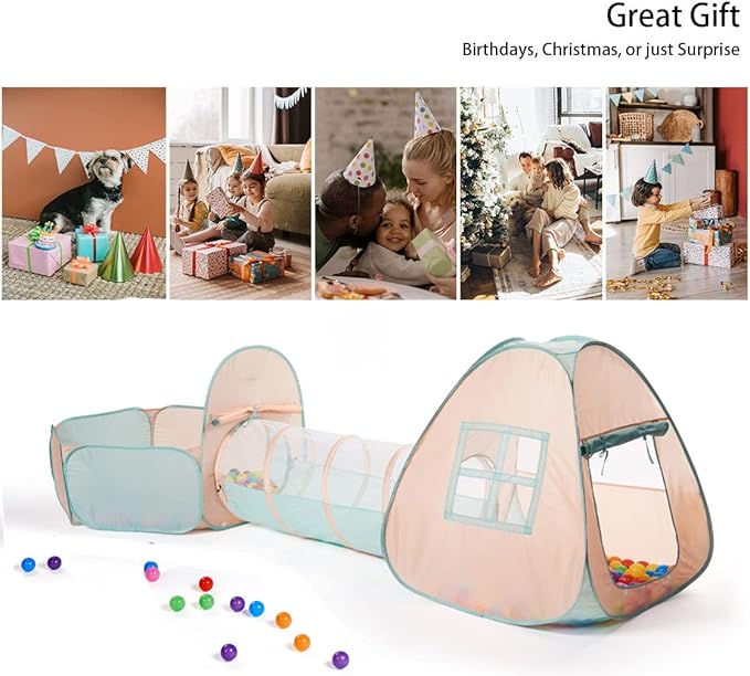 UTEX 3 in 1 Pop Up Play Tent with Tunnel, Ball Pit for Kids, Boys, Girls, Babies and Toddlers, Indoor/Outdoor Playhouse