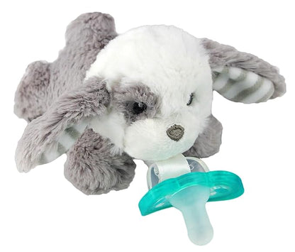 RaZbaby JollyPop Pacifier, Holder w/Detachable Baby Pacifier, Stuffed Animal RaZbuddy, All Ages 0M+, 100% Medical Grade USA Made Silicone, Machine Washable, Textured & Easy to Hold – Puppy