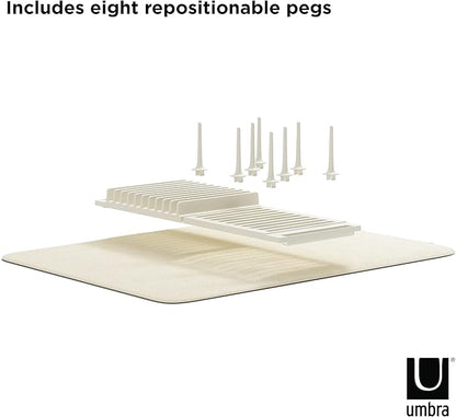 Umbra Udry Dish Rack with Movable Pegs and Microfiber Drying Mat – Space-Saving