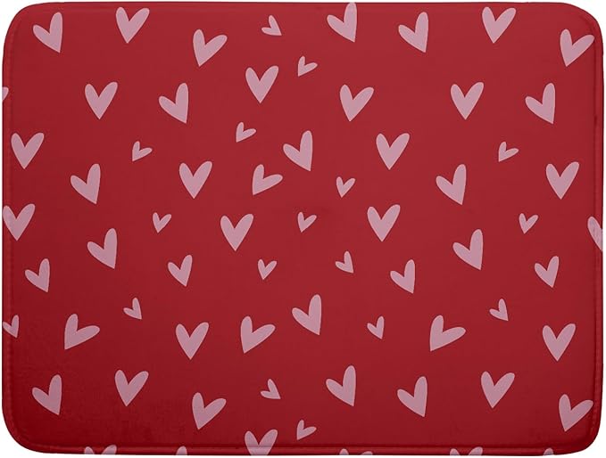 Valentines Dish Drying Mat for Kitchen Counter 18x24 Inch Valentine's Day Red