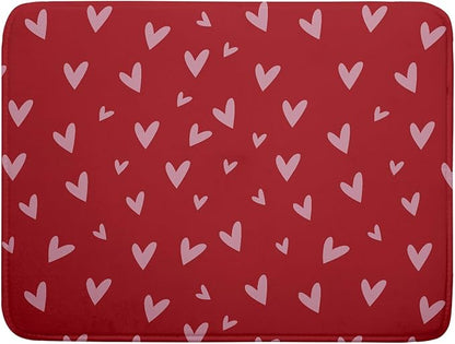 Valentines Dish Drying Mat for Kitchen Counter 18x24 Inch Valentine's Day Red