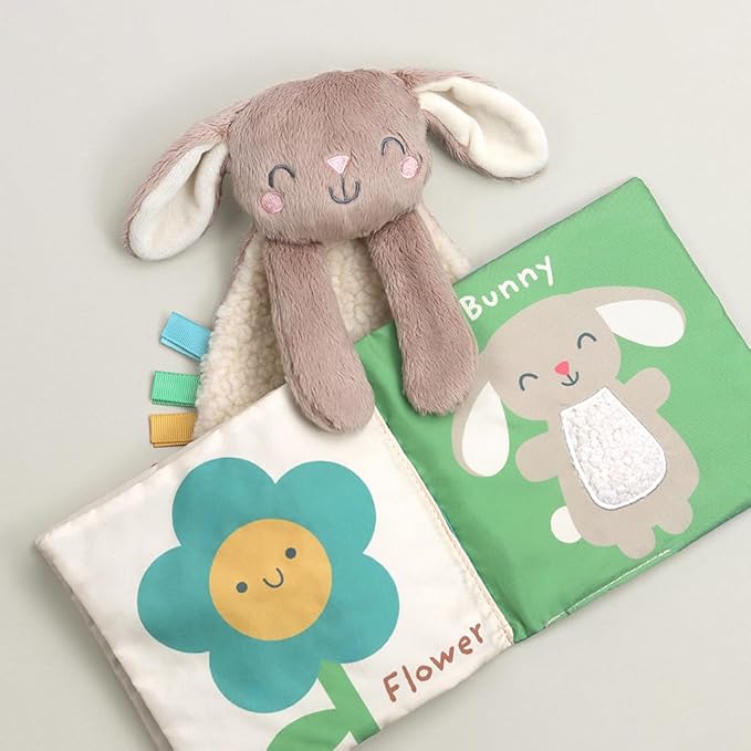 Itzy Ritzy Bunny Lovey & Crinkle Book Gift Set - Learn & Snuggle Gift Set Includes Soft Sherpa Bunny Lovey & Soft Book with Flap, Textures & Crinkle Sounds (Bunny)