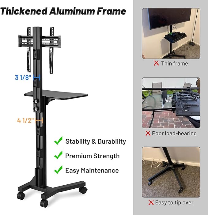 AW Rolling TV Stand Mobile TV Cart Height Adjustable