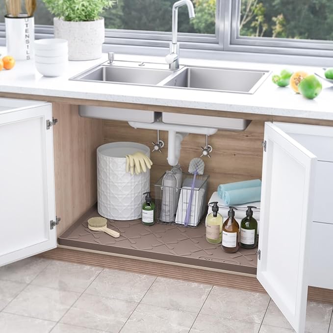 SIKADEER 31" x 19" Under Sink Mat Waterproof, Silicone Mat Kitchen Drawer Shelf