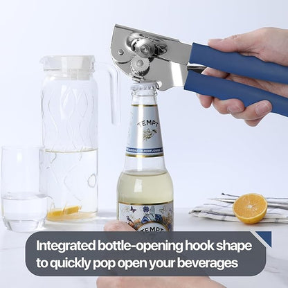 Commercial Can Opener, UHIYEE Hand Crank Can Opener Manual Heavy Duty with Comfortable Extra-long Handles, Oversized Knob, Large Handheld Can Open Easy for Big Cans, Blue
