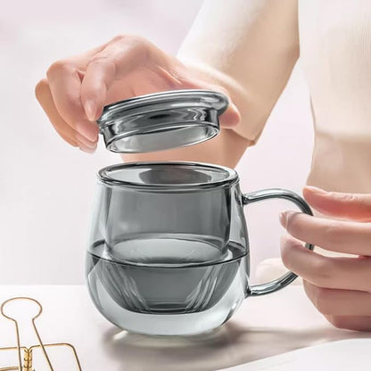 Glass Tea Cup with Infuser and Lid, 17.6oz/520ml Large Borosilicate Teacup