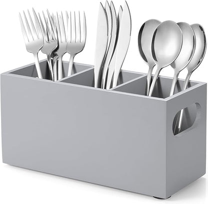 DRASTAR Wooden Silverware Caddy, Flatware Cutlery Holder, Kitchen Utensil Holder