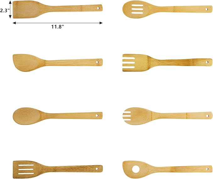 DEAYOU 16 PCS Bamboo Kitchen Utensils, Wood Spoons Spatula Set