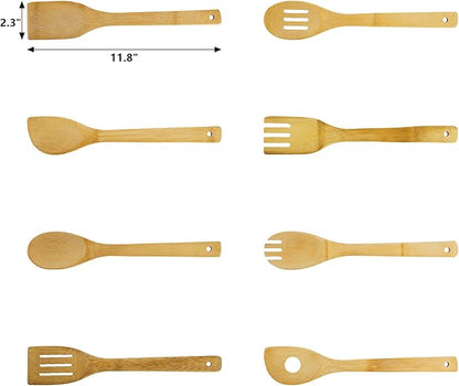 DEAYOU 16 PCS Bamboo Kitchen Utensils, Wood Spoons Spatula Set
