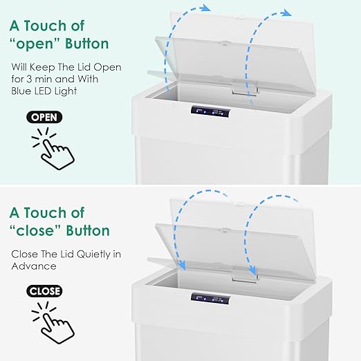 Arlopu Automatic Trash Can, Sensor Motion Stainless Steel Garbage Bin,