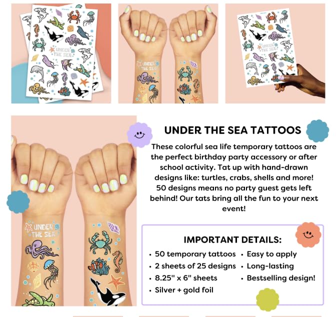 xo, Fetti Underwater Sea Creature Temporary Tattoos - 64 Styles | Ocean Animal Birthday Party Supplies, Aquarium Activity, Fish Tats, Kids Bday Decor