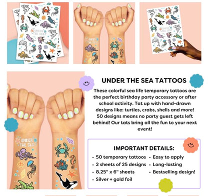 xo, Fetti Underwater Sea Creature Temporary Tattoos - 64 Styles | Ocean Animal Birthday Party Supplies, Aquarium Activity, Fish Tats, Kids Bday Decor