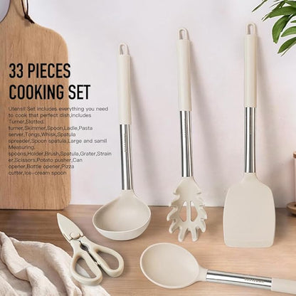 Kitchen Utensils Set-Silicone Cooking Utensils-33pcs Non-Stick Silicone Cooking