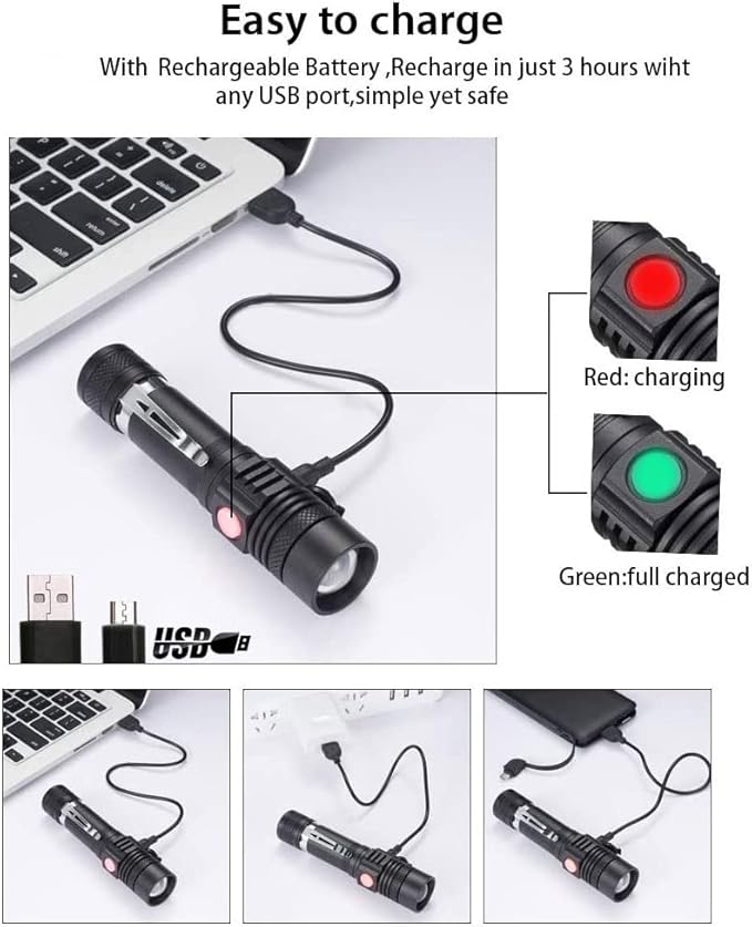 iToncs Rechargeable Flashlight, Pocket-Sized Torch with Super Bright High Lumens LED, Water Resistant, Zoomable, LED Tactical Flashlights with Clip, 4 Modes for Camping Hiking and Emergency(2 Pack)