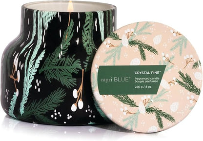 Capri Blue Pattern Play Signature Holiday Candle - Luxury Holiday Scented Candle for Home- Long Lasting Soy Wax Blend - Comes in Decorative Glass Jar (Crystal Pine, 8 oz)