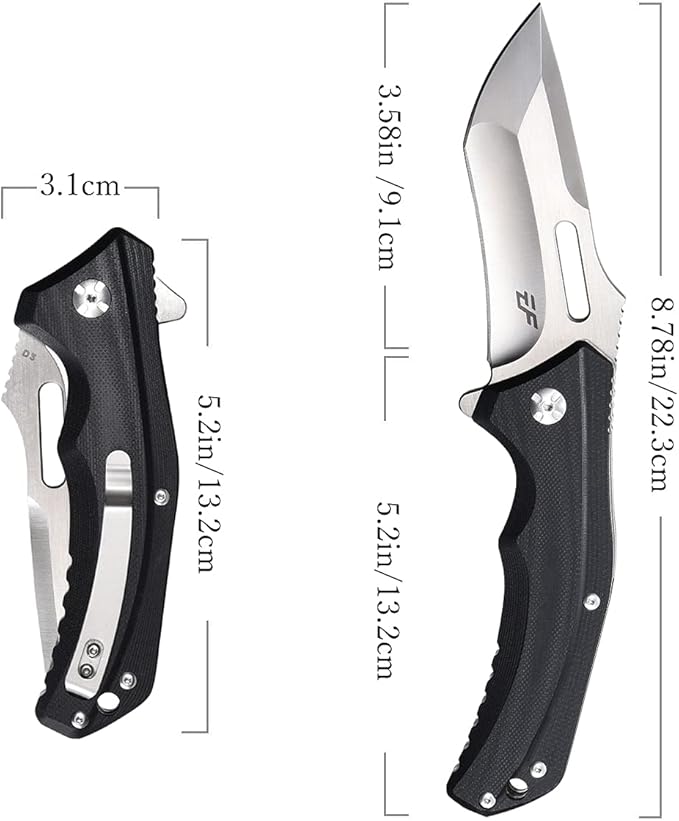 Eafengrow EF908 Pocket Knife Sanding Finished D2 Steel Blade G10 Handle Pocket Clip and Liner Lock with Titanium Coating Tactical Camping Survival Tool Knives (BLACK)