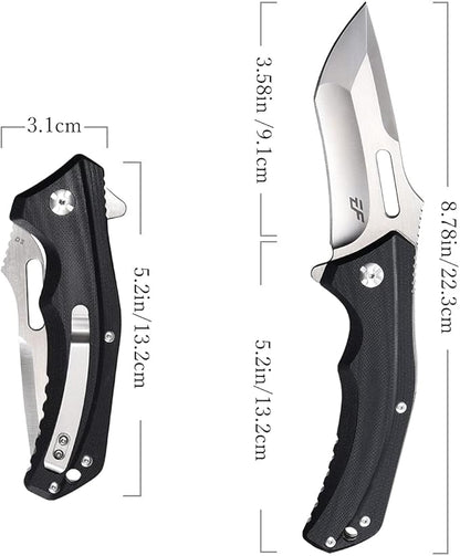 Eafengrow EF908 Pocket Knife Sanding Finished D2 Steel Blade G10 Handle Pocket Clip and Liner Lock with Titanium Coating Tactical Camping Survival Tool Knives (BLACK)