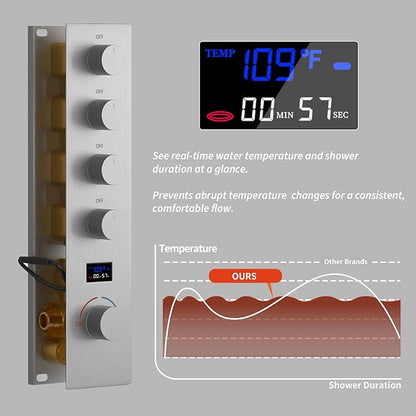 KATAIS Tempreature Display Shower System Brushed Nickel Shower Faucet Set