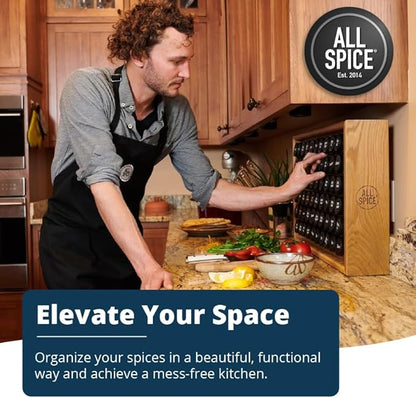 AllSpice Spice Rack Organizer, 525 Unique Labels, Countertop or Wall Mount