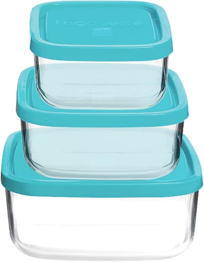 Bormioli Rocco Frigoverre Square Glass Food-Storage Containers with Lids, Set of 3