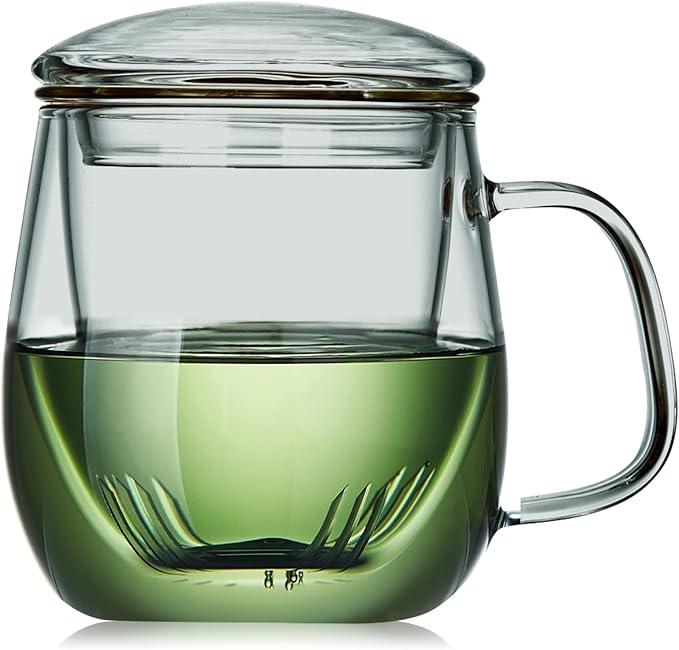 Glass Tea Cup with Infuser and Lid, 17.6oz/520ml Large Borosilicate Teacup