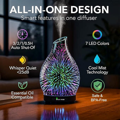 Essential Oil Diffuser & Essential Oils Set, Glass Aromatherapy Diffuser