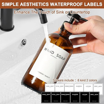 RYTOXILO Hand Soap Dispenser for Bathroom 2 Pack, Amber Glass Soap Dispenser