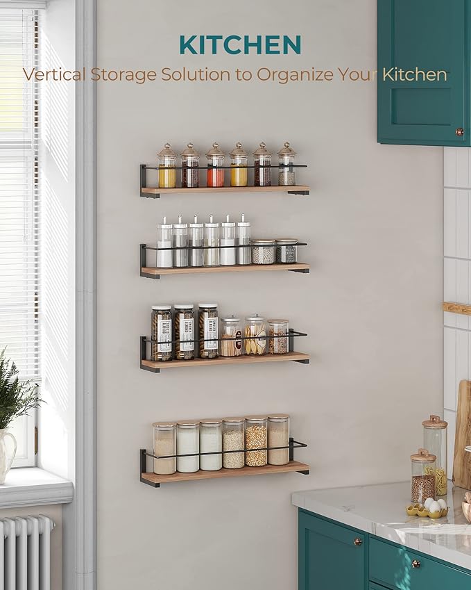 OROPY Spice Rack Wall Mounted, Rustic Wood Hanging Rack